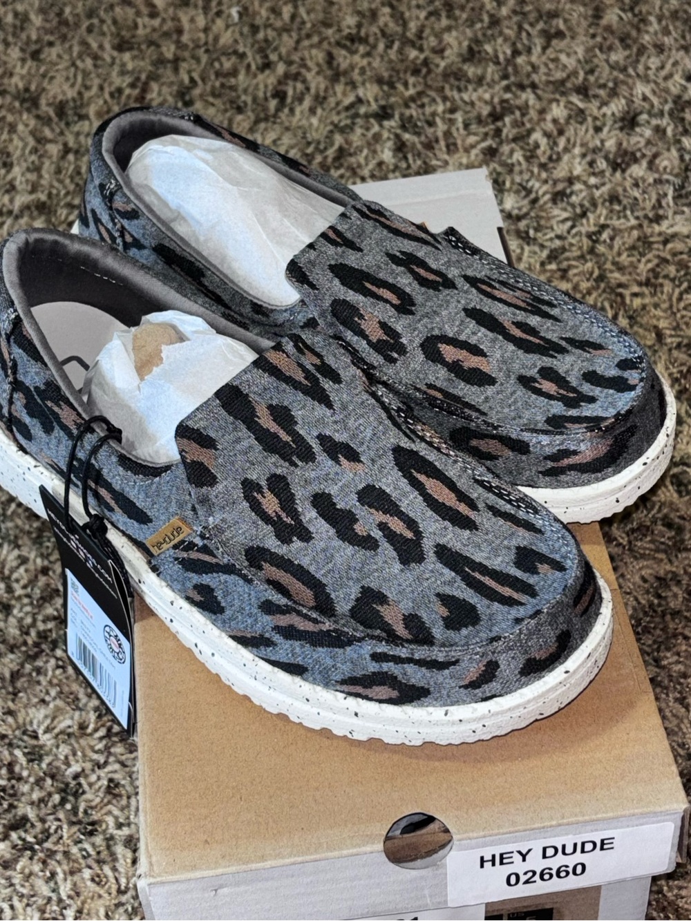 Hey Dude Womens Misty Woven Cheetah Grey Size 5 Slip On Walking Comfort Shoes